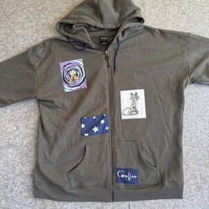 Coraline Hoodie Womens 2XL Gray Full Zip Patch Graphic Movie Cat Moon Button Key